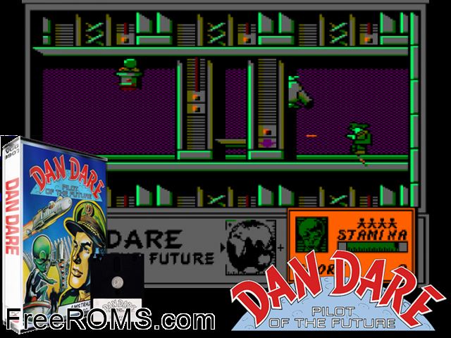 Dan Dare (UK) (1986) [a1] Amstrad CPC game showing 3D box cover and gameplay screenshot